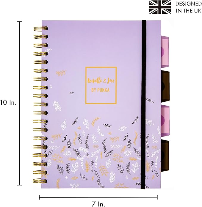 Pukka Pad 5 Subject Spiral Notebook 12-Pack - 200 Pages, 100 Sheets of 80GSM Paper with Repositionable Dividers & Perforated Edges for School & Office - B5-7 X 10, Purple, Squared