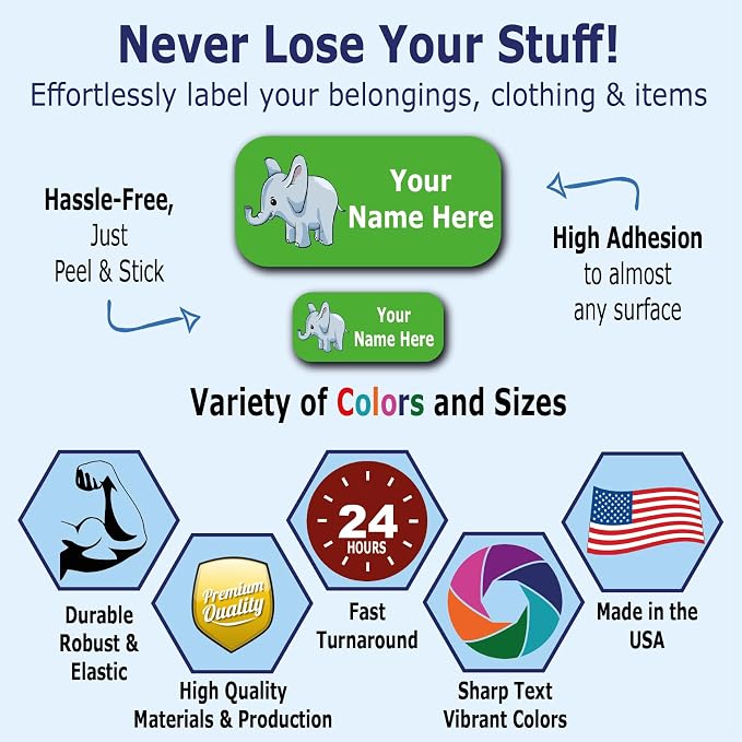 Personalized Labels - Cute Animal Designs. 52 Custom Stickers for School, Daycare and Camp. Waterproof Name Labels Dishwasher and Microwave Safe, Machine Washable. (Cute Animals)
