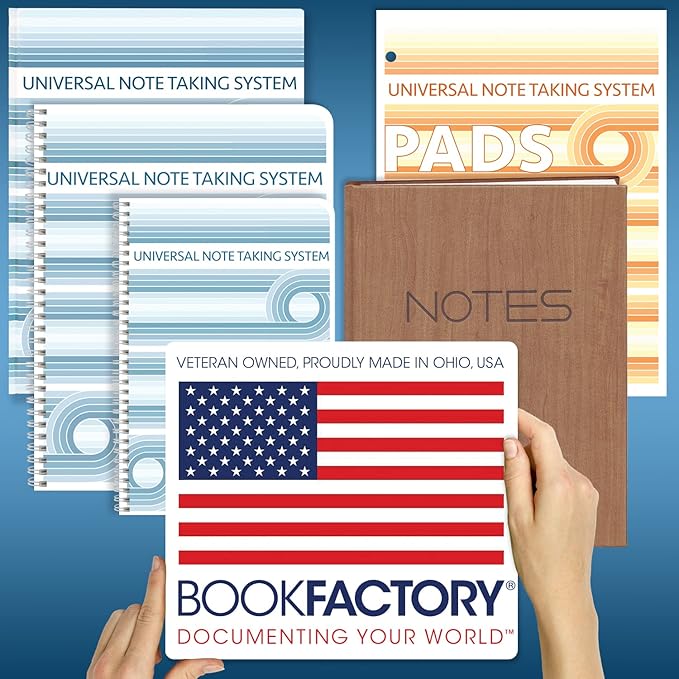 BookFactory Universal Note Taking System (Cornell Notes) / NoteTaking Notebook - 120 Pages, 8'' x 10'' - Soft Touch Wood Finish Cover Case Bound (Made in USA)