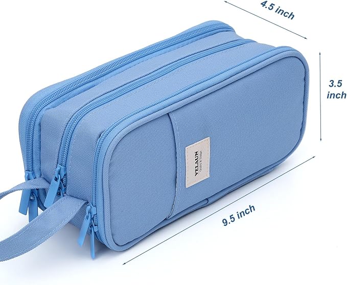 Pencil Case Pouch, Large Capacity Pencil Box Bag, Aesthetic Pen Organizer for School Supplies, Cute Preppy Stuff for Girls Boys Kids, Back to College Stationery, Dusty Blue