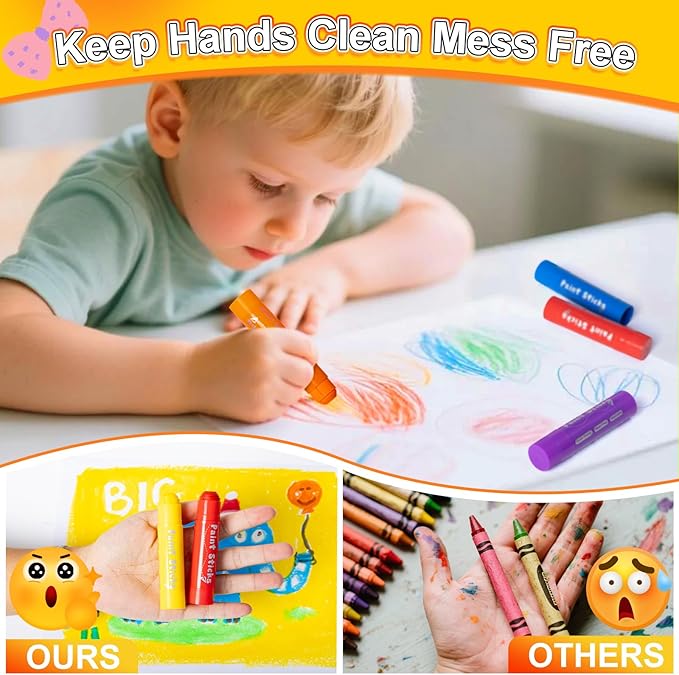 Aen Art Paint Sticks, 24 Colors Solid Tempera Paint Sticks for Kids, Quick Drying Washable Paint for Students, Kids