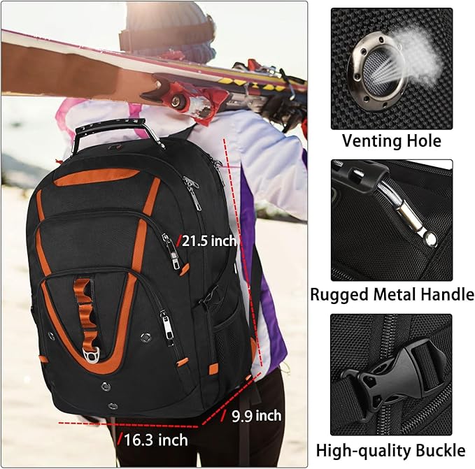 18.4 Laptop Backpack Women Men, 55L-60L Flight Approved Extra Large Travel Backpack RFID Anti Theft and TSA Friendly Backpack, Water Resistant College School Heavy Duty, Orange