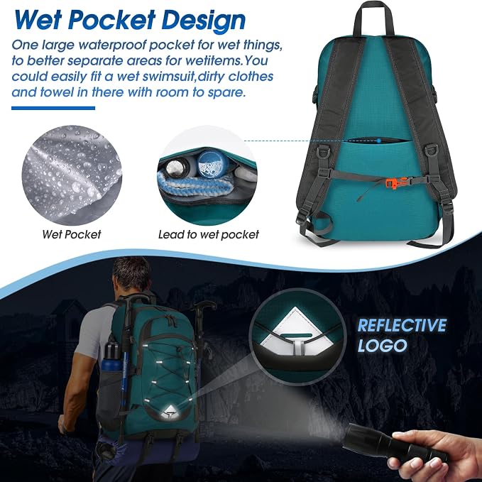 IGOLUMON Hiking Backpack 40L Packable Lightweight Camping Daypack Men Women | Multi-compartment storage Water-resistant Foldable Nylon Material Hiking Day pack for Camping Cycling Outdoor