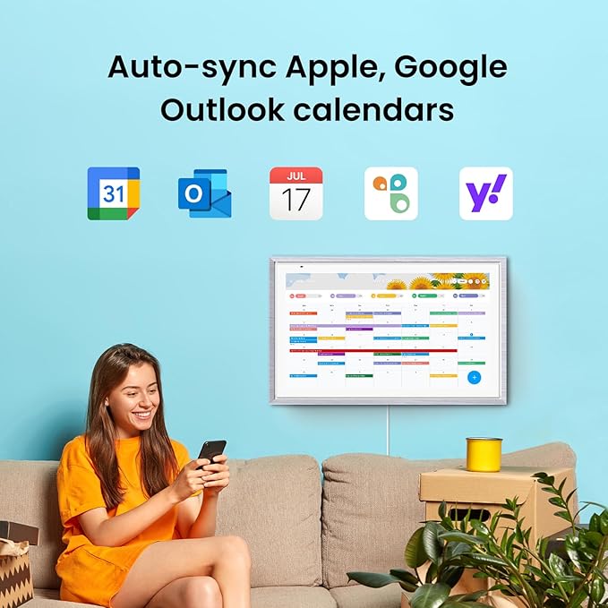 Apolosign 15.6-inch Digital Calendar : Dual Mode Smart Wall Planner, No Subscription, Install Apps, Sync Calendars, Electronic Touchscreen Interactive Display for Family Schedules, Chore Chart - with Stand (Gray Wood)