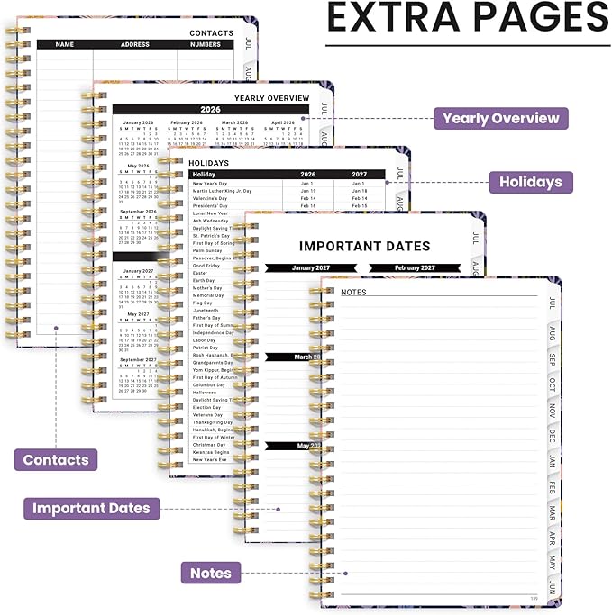 Planner 2026-2027, Hardcover Monthly and Weekly Academic Planner July 2026 - June 2027, Teacher and Student Calendar Agenda Book with Tabs, A4 (8.5" x 11"), Ideal for School and Office, Mushroom Garden