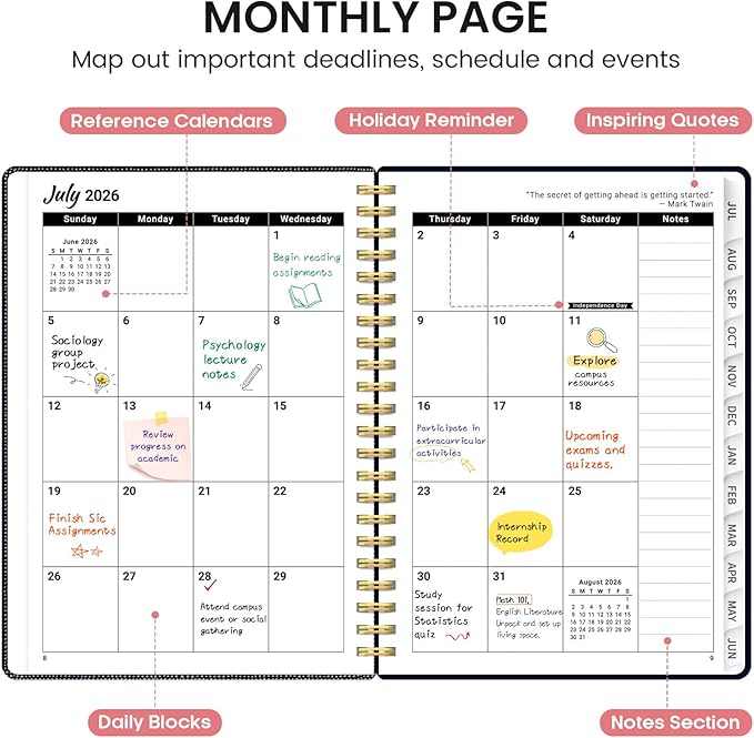 Planner 2026-2027, Academic Monthly and Weekly Calendar Planner for Women, July 2026 - June 2027, Hardcover Pretty Agenda Planner Book with Tabs, Spiral Daily Organizer for School Office Home Supplies, 8.5" x 11" - Garden of Whimsy