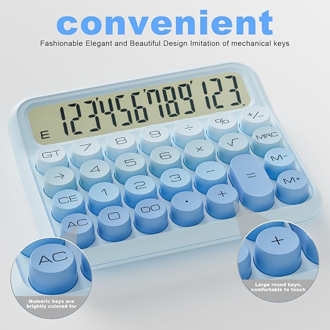 DECKLIT Battery Desk Calculator - 12 Digit Extra Large 5-Inch LCD Display, Big Buttons Easy to Press, 15 Tilt Screen (Ice Blue)