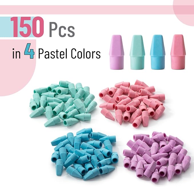 Mr. Pen- Pencil Top Erasers Bulk, 150 Pack, Pastel Colors