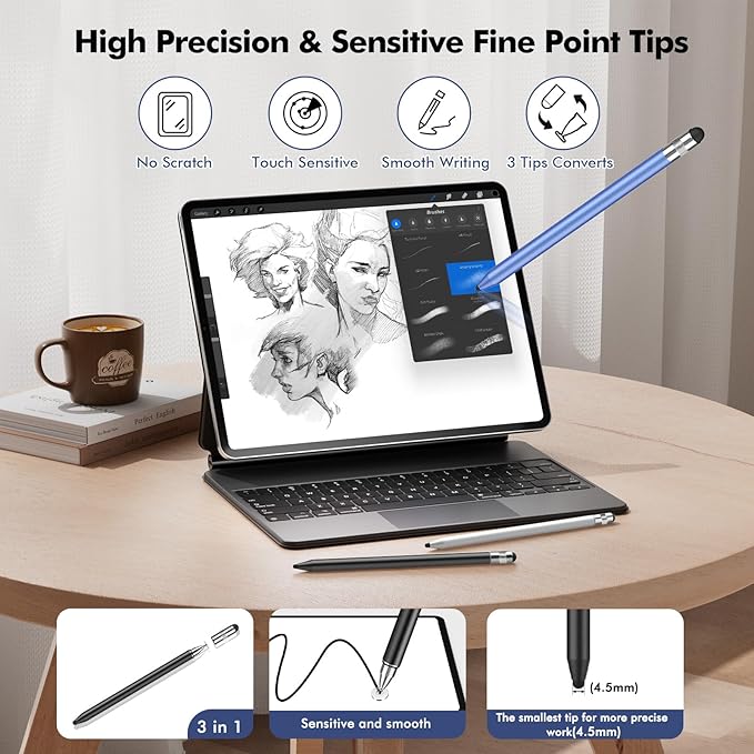Stylus Pen for Touchscreen, 3-in-1 Rubber Disc Stylus, High Sensitivity and Precision, Universal Stylus Pen Compatible for Ipad,iPhone Android Kindle All Capacitive Tablets