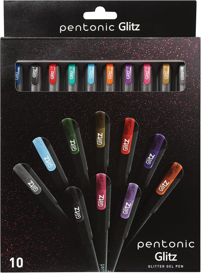 Pentonic Glitter Gel Pens, 400 Count, 10 Assorted Colors, 1.0 mm Bold Point, Smooth Writing For Journaling, Notetaking & Art Projects (1002365), Pack of 40