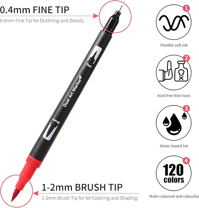 TOSHARE Art Markers Pens Dual Tip Coloring Markers Set with Brush & Fine Nib for Adult Coloring Book Brush Pens Professional Calligraphy & Drawing Art Supplies Kit for Adults (120 Colors)