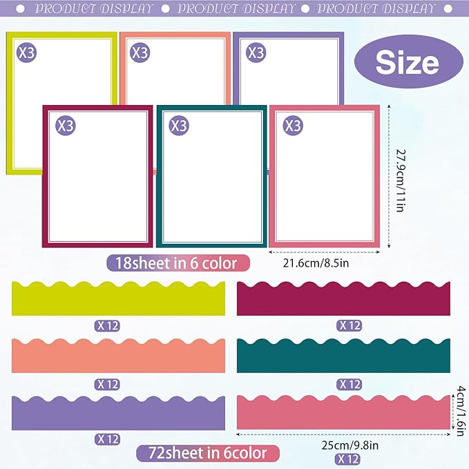 90 Pcs Science Fair Board Supplies Include 72 Trim Scalloped Bulletin Borders 18 Presentation Board Subtitles for Classroom Office Display(Boho)
