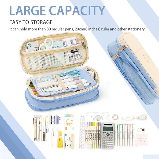 MAMUNU Large Capacity Pencil Case, Expandable Stationery Bag with Zipper Compartments, Aesthetic Pencil Case Pouch for Office College School Students Teen Girls Boys