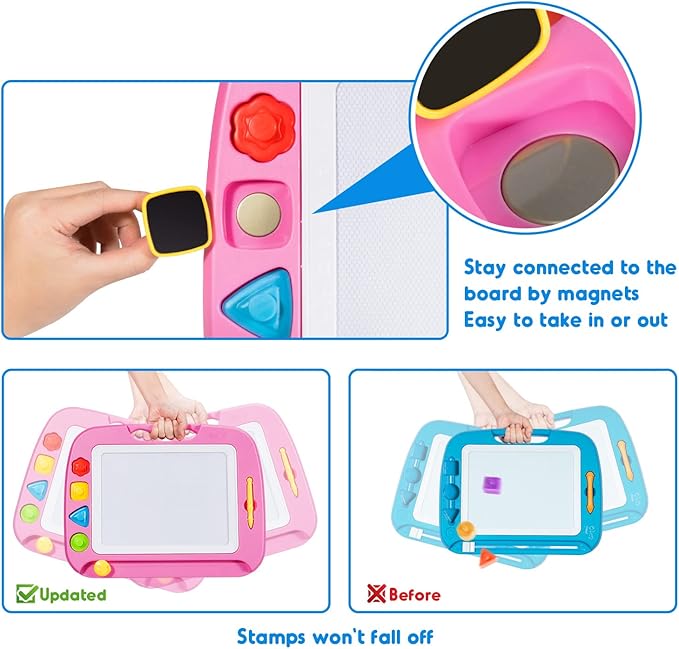 SGILE Toddler Toys for Kids, Large Magnetic Drawing Board for Birthday Gift, Toys for 1 2 3 4 Year Old Girls Boys, Etch & Sketch Pad with 4 Stamps, Learning and Educational, 16 ×13 in, Pink