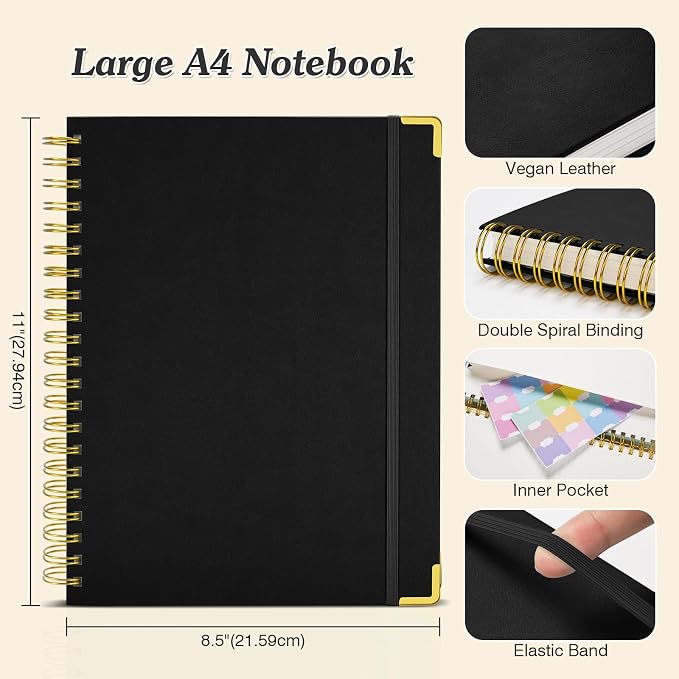 Bullet Dotted Journal Notebook, 300 Pages Leather Notebooks with Contens