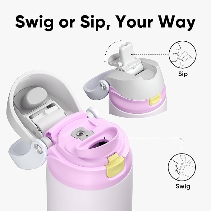 ENCOOL Leakproof Insulated Water Bottle with Straw Dual-Sip Water Bottle Bag-Safe Design for Work, Commute & Gym – Keeps Drinks Cold All Day, 32 oz, Lemonade Pink