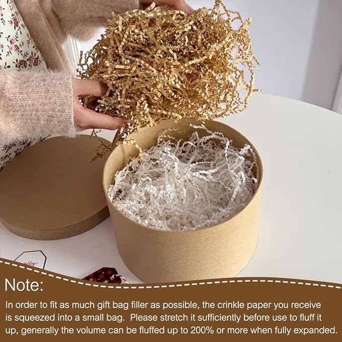 LYARCHTE Crinkle Paper Filler 5.2 oz, Crinkle Cut Paper Shred Filler Shredded TissueRaffia Grass Paper for Gift Basket Packing Bag Filler (White)