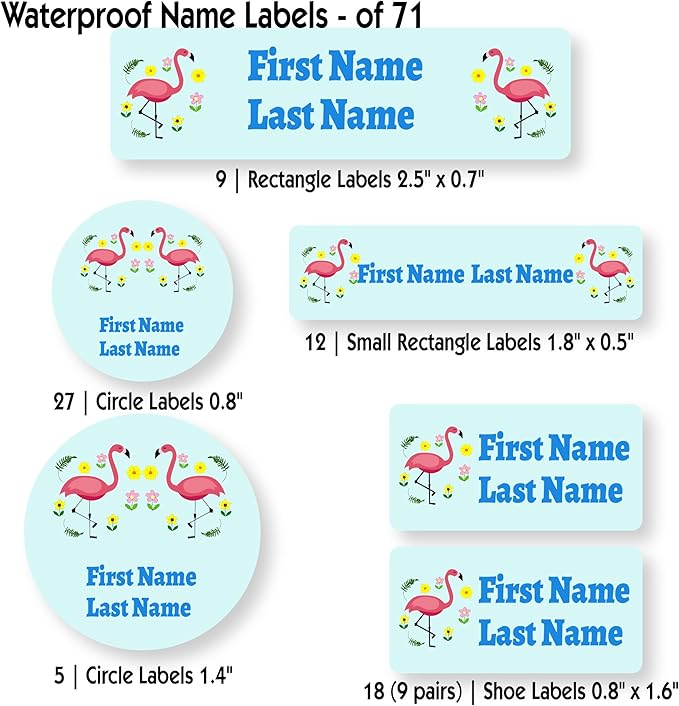Personalized Kids Name Labels – Waterproof Custom Stickers for Daycare & School, Dishwasher & Laundry Safe (Crane Series - Light Blue)