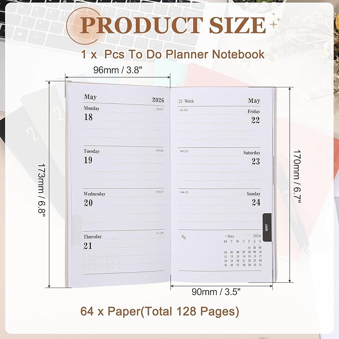 PATIKIL 2026 Daily Planner Notebook, 6.8 x 3.8" 64 Sheets Undated to Do List Daily Weekly Monthly Goals Pocket Notebook for Office Home Study Work Weeding Time Management, Laser Purple