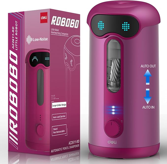 deli Electric Pencil Sharpener, Fully Automatic Pencil Sharpener, Deep Pink