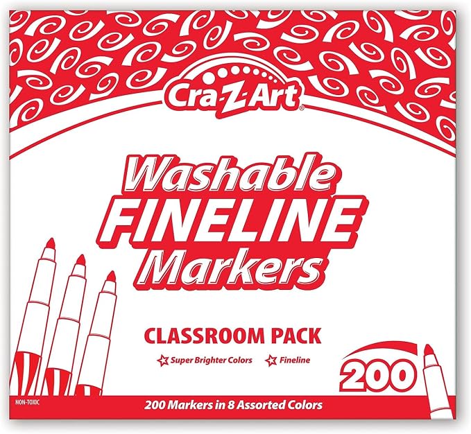 Cra-Z-Art Washable Fine Tip Markers Bulk Class Pack 200ct 8 Assorted Colors, Back To School Supply List Essential, Bulk Pack for School Supply Rooms and In Class For Teachers