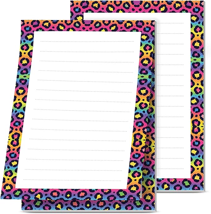 2 Pack Lined Sticky Notes 4x6 in, Cute Self-Stick Notepads with Lines, Large Memo Pads Strong Adhesive for Office, Home Colorful Cute Leopard