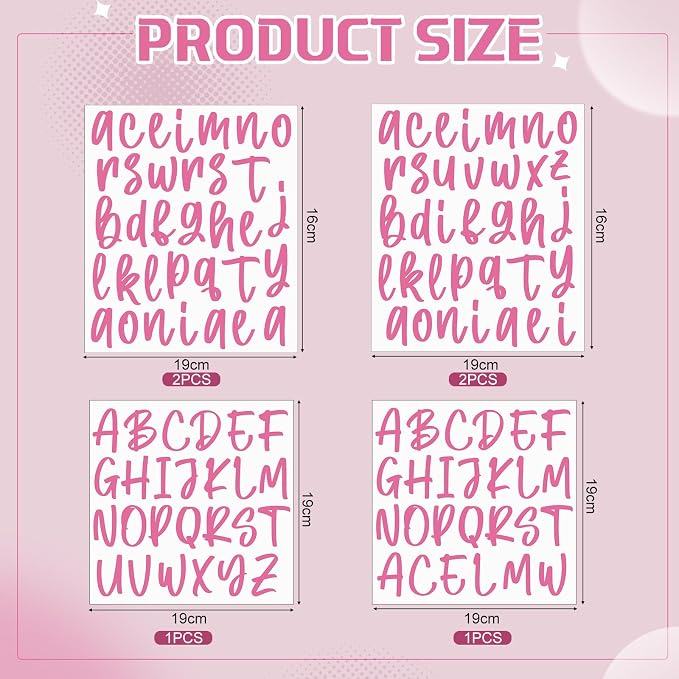 UV DTF Cup Wrap Letter Stickers Vinyl Decals,Pink,6 Sheets | Personalized Name Stickers for Water Bottles Tumblers, Waterproof UV DTF Alphabet A-Z Stickers for 14-48oz Mugs DIY Craft