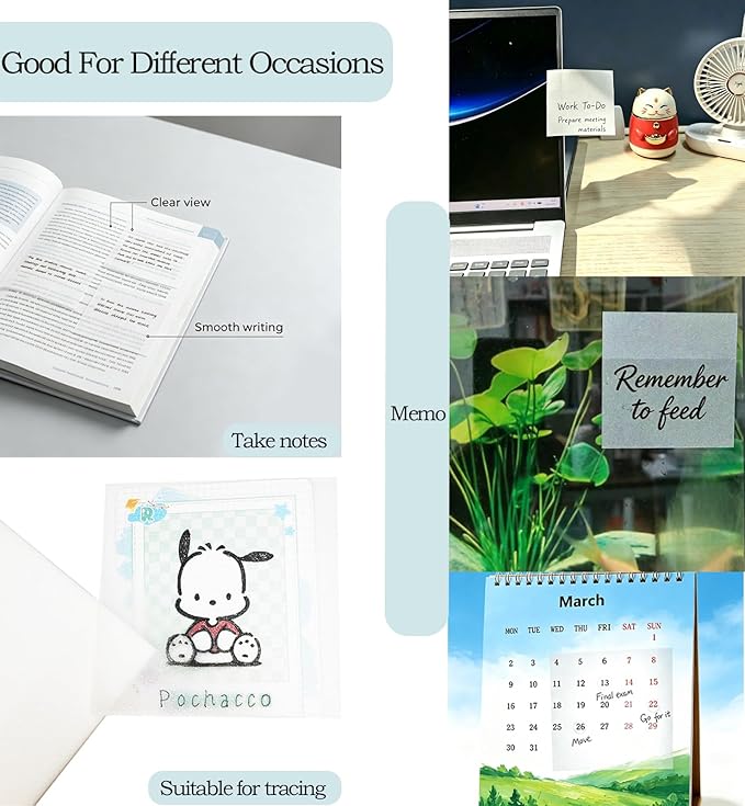300P Transparent Sticky Notes, 3x3 Inch Clear Frosted Glitter Notes, Waterproof Self-Adhesive Clear Sticky Notes for Books Annotation, Notes Highlights, School Office Supplies