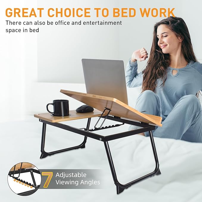 wishacc Book Stand for Reading in Bed, Laptop Stand Adjustable Book Holder Tray with Page Paper Clips Multi Angles Adjustable Cooking Bookstands for Textbook Recipe Magazine Tablet Portable