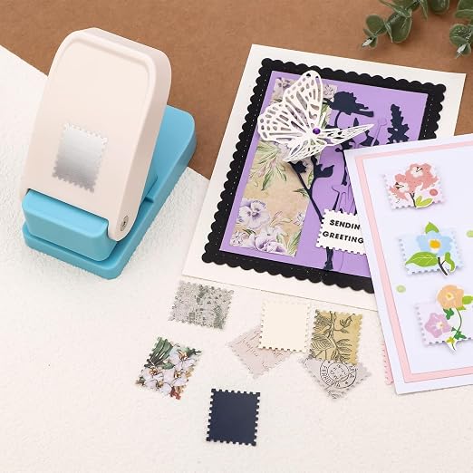 2 Pcs Stamp Punch, 1 Inch Square Hole Punch & 1 Inch Square Postage Stamps Punches, Stamps Shaped Paper Puncher, Stamp Cutter, Portable Lever Craft Punches for Paper Crafting DIY Scrapbooking