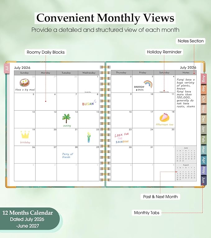 Academic Planner 2026-2027, Hardcover Leather Weekly and Monthly Calendar Planner from July 2026 - June 2027, A4 8.5" x 11" Daily Agenda with Tabs, College School Organizer for Student Teacher, Slate (Marble)