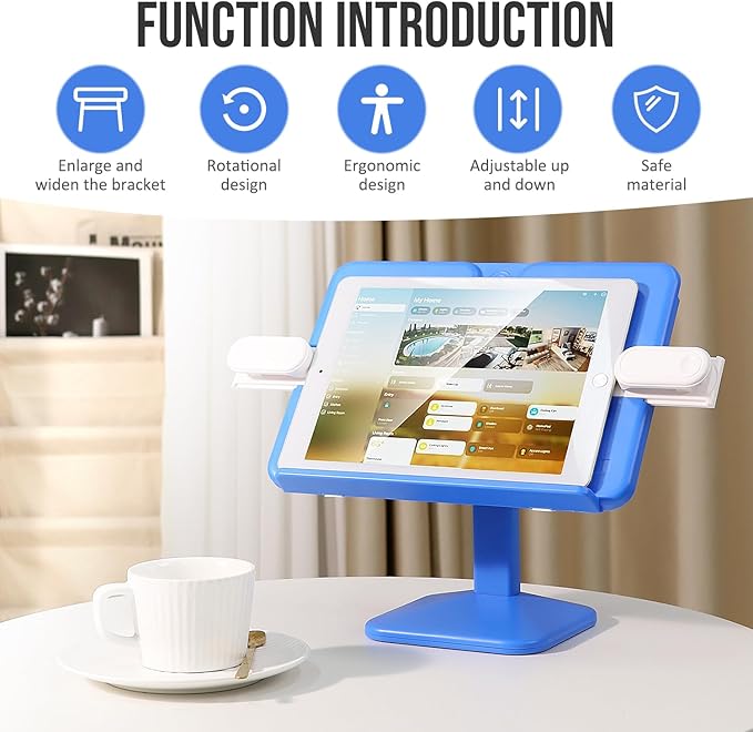 Tablet Stand Holder,Adjustable Foldable Lightweight iPad Laptop Stand for Desk,Monitor Holder Multi-Functional Rest Tray Recipes Textbook Cookbook Magazine Laptop Tablet DW (Blue)