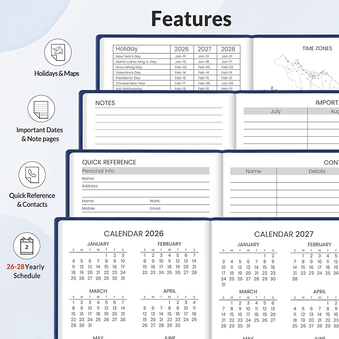 SUNEE 2026-2027 Pocket Weekly Planner for Purse 3.5" x 6" - 12 Month (July 2026 - June 2027) Academic Year Calendar, Pocket Size Planner, Hardcover, Note, 100 GSM Paper, Deep Blue