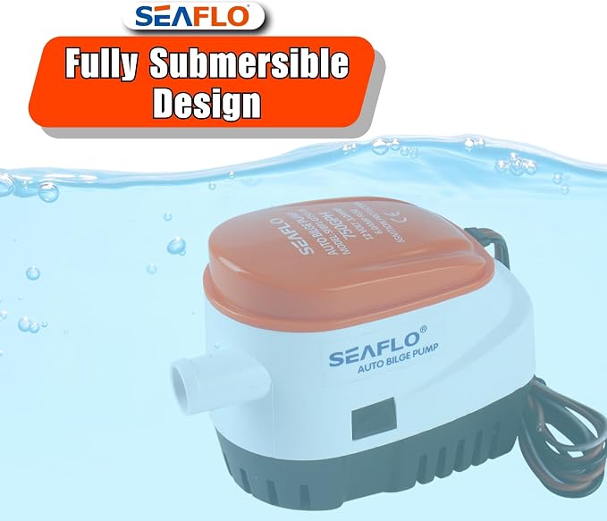 SEAFLO 06 Series Automatic Submersible Bilge Pump - 750GPH, 12V, 3/4" Outlet, 4-Year Warranty! - All-in-One Pump and Float Switch, Snap-Off Strainer, Compact Marine Boat Yacht Bilge Pump CE & Rohs