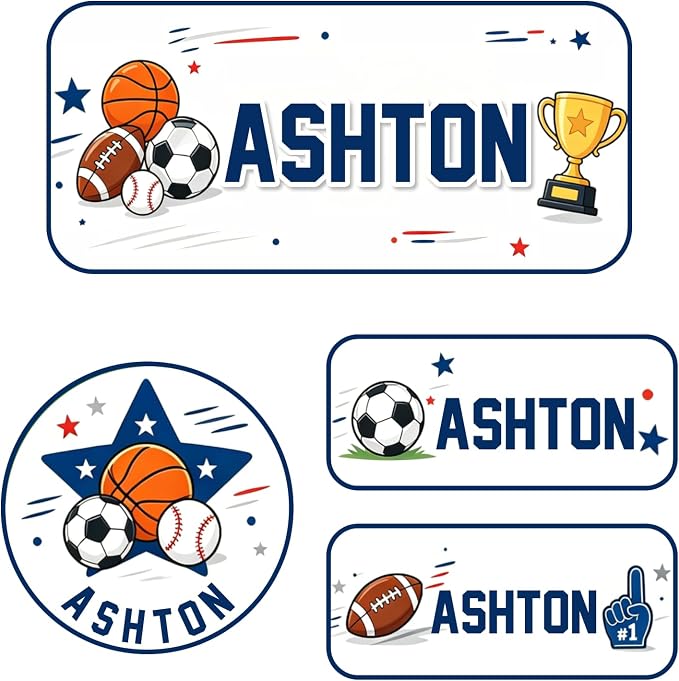 Personalized Custom Name Labels, 120 Waterproof Stickers, Multi-Size Name Tags for Water Bottles, Clothing Tags, Lunch Boxes and Backpacks