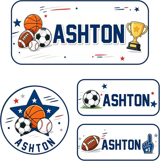 Personalized Custom Name Labels, 120 Waterproof Stickers, Multi-Size Name Tags for Water Bottles, Clothing Tags, Lunch Boxes and Backpacks