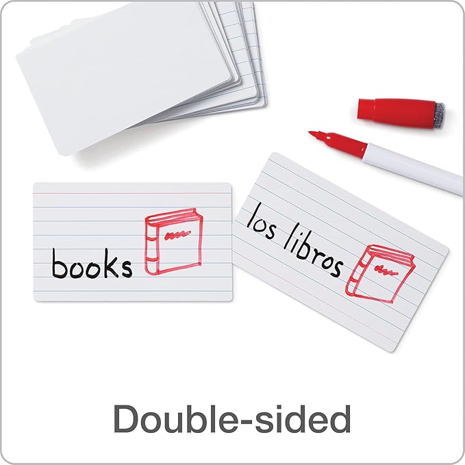 Oxford Dry Erase Index Cards, 3x5, Blank & Ruled Multipack, Reusable Flash Cards, Double Sided Dry & Wet Erase Cards for Gaming, Study, 100-Pk (63516)