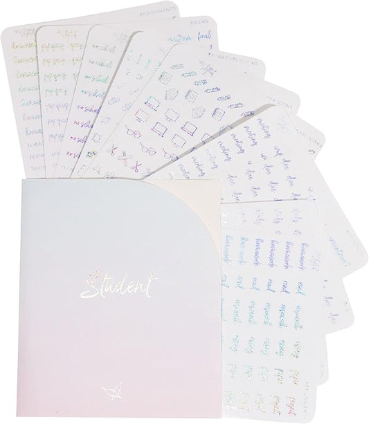 Student Planner Stickers - Clear Pixie Dust Foil - School - Study - Icons - Tests - Homework - Over 600 Stickers - Folder Included - Minimal - Pixie Dust