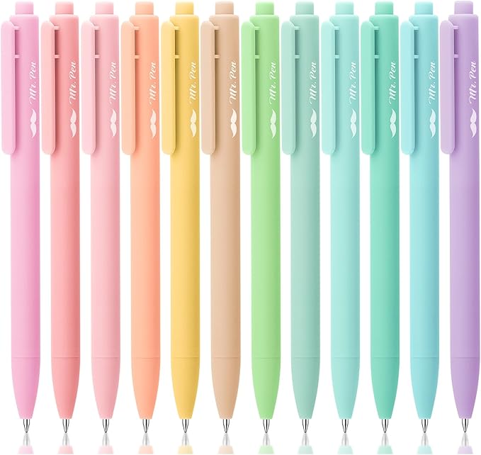 Mr. Pen- Retractable Gel Pens, 12 Pack, Assorted Color Ink, Fine Point 0.5mm, Fast Dry, Smooth Writing, Cute Pens for Drawing, Writing Planner and School Supplies