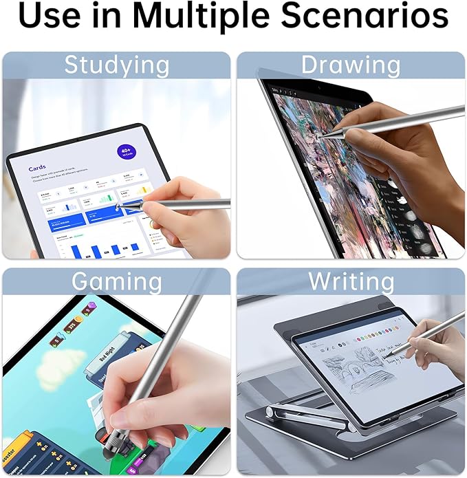 Bopomofo Stylus (5 Pcs), 2-in-1 Stylus Pen for Touchscreen, High Precision and Sensitivity, Suitable for iPhone/ipad/Android Tablets, Compatible with Touch Screens,Silver