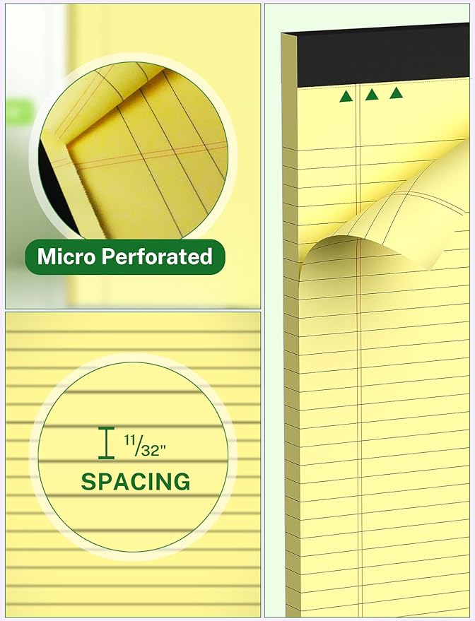 Zaviko Legal Pads 8.5 x 14, Wide Ruled Legal Pads, 12 Pack Yellow Paper 8.5 x 14, 30 Sheets per Notepad, Large Writing Pad for Office Supplies, College, Micro Perforated Lined Writing Pads, 70 GSM