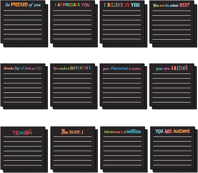 Yinder 24 Pcs Inspirational Sticky Notes Cute Motivational Sticky Notes Pad End of Year Employee Appreciation Gifts Bulk for Teacher Nurse Coworkers Office Supplies 3 x 3'' (Appreciation,Black)