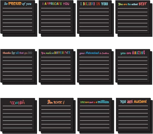 Yinder 24 Pcs Inspirational Sticky Notes Cute Motivational Sticky Notes Pad End of Year Employee Appreciation Gifts Bulk for Teacher Nurse Coworkers Office Supplies 3 x 3'' (Appreciation,Black)