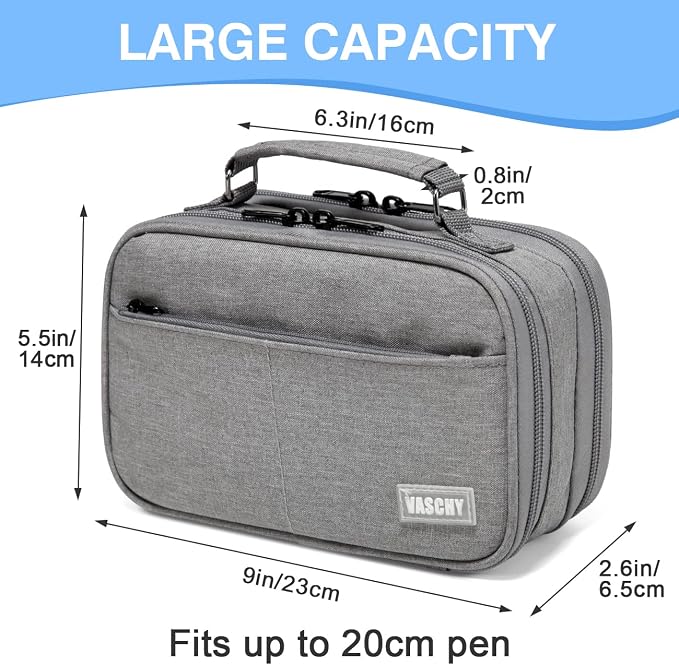 VASCHY Pencil Case, Large Pencil Pouch with Compartments for Middle School,Work,Office Pen Organizer Holder School Supply Gray