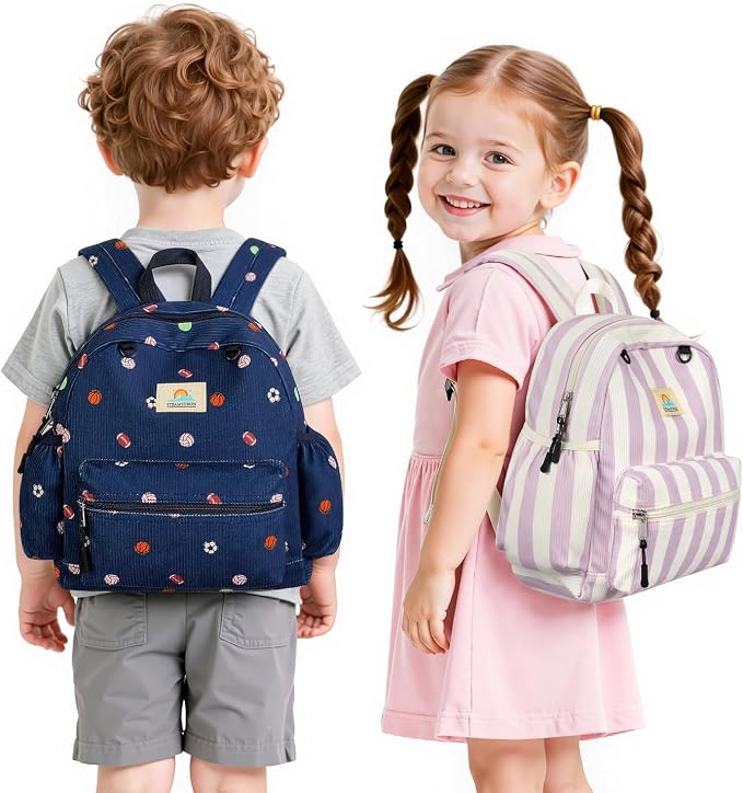 STEAMEDBUN Corduroy Toddler Backpack for Boys 2-4: Kids backpack for Boys Girls - 12 inch Preschool Kindergarten Backpacks