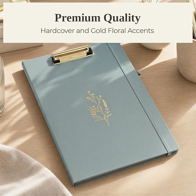 Aesthetic Clipboard Folio with Refillable Lined Notepad & Interior Pocket - Cute Padfolio/Legal Pad Holder for Women - Easily Organize Notes at Work, School, or Home