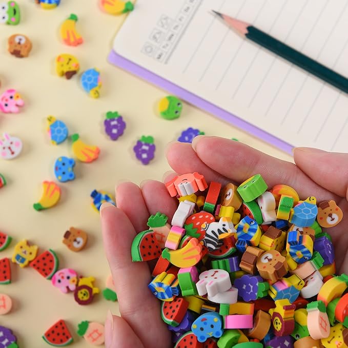 300Pcs Mini Erasers for Kids Bulk, Small Animal Fruit Erasers