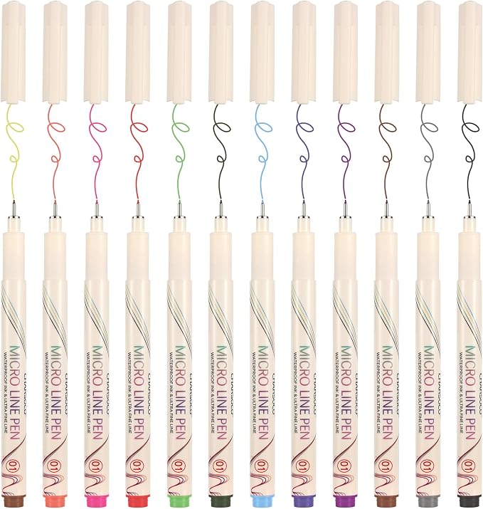 01 Micro Fine Point Pen Set - 12 Waterproof Archival Ink Colors, 0.25mm Fineliner Pens for Art Illustrations, Sketching, Anime, Manga, Technical Drawings & Scrapbooking-fan