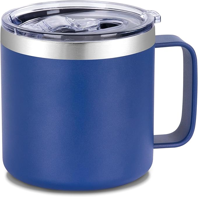 VEGOND 14 oz Insulated Coffee Mug with Handle, Stainless Steel Travel Coffee Mug with Lid, Double Wall Vacuum Metal Coffee Cup, Coffee Tumbler Powder Coated, Navy Blue