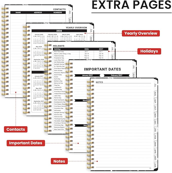 Planner 2026-2027, Academic Planner Weekly and Monthly, Jul 2026 - Jun 2027, Spiral Bound School Planning Tool with Tabs and Pocket, Perfect for Students & Teacher, 6.3" x 8.5", Skate Pup